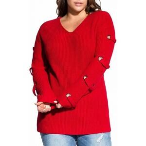 NWT City Chic Grommet Sleeve Pullover Sweater Lust Red 16